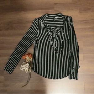 H&M Black and white Striped tie up Long Sleeve